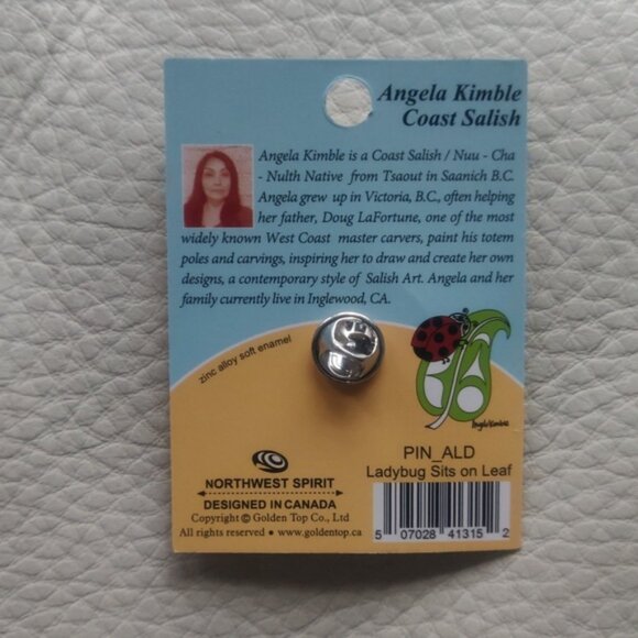 'Ladybug Sits on Leaf' Pin Indigenous Design by Angela Kimble, Coast Salish - Picture 2 of 3
